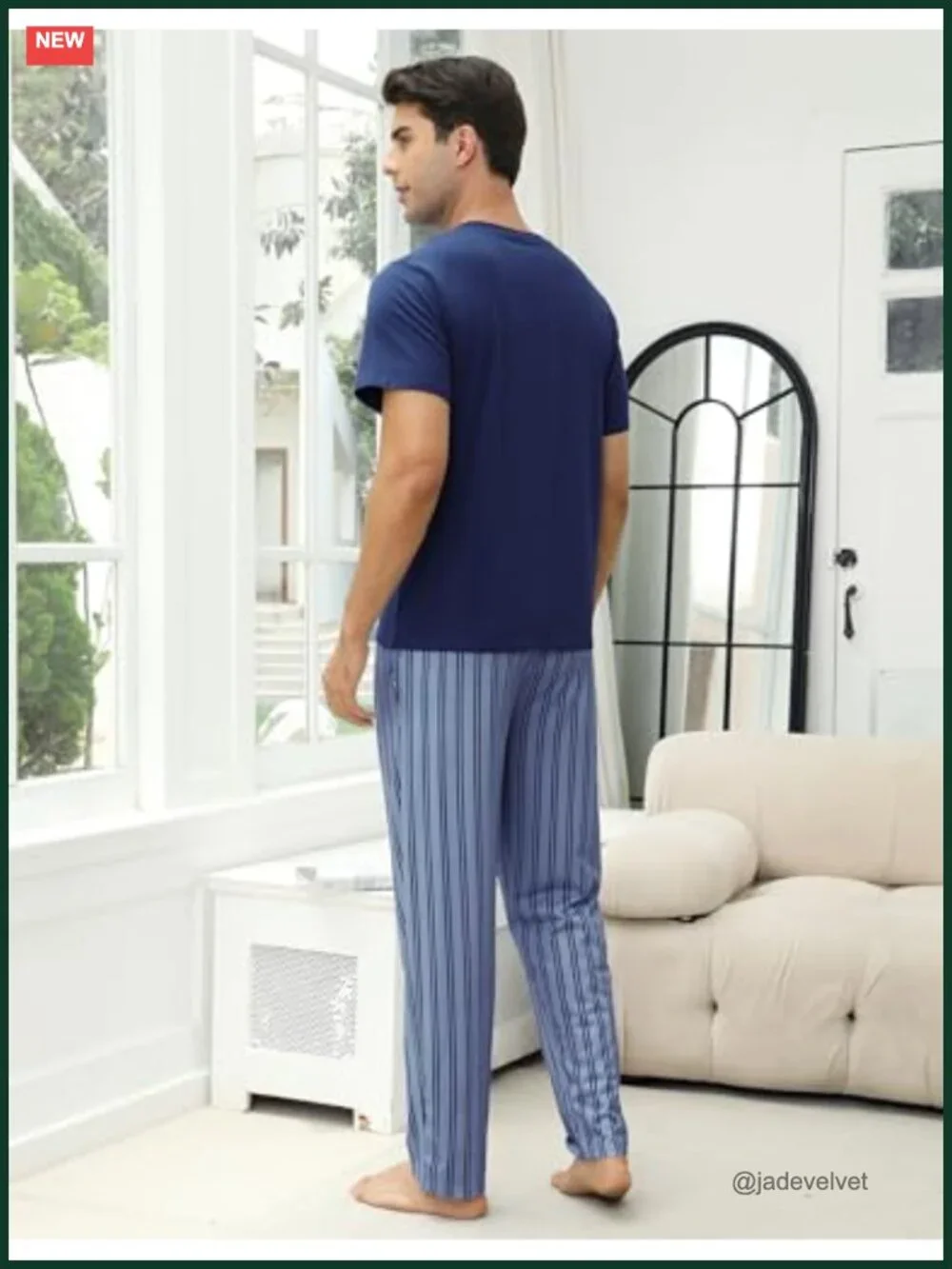 Men's Cotton Short Sleeve Pajama Set with Pockets Soft Loungewear